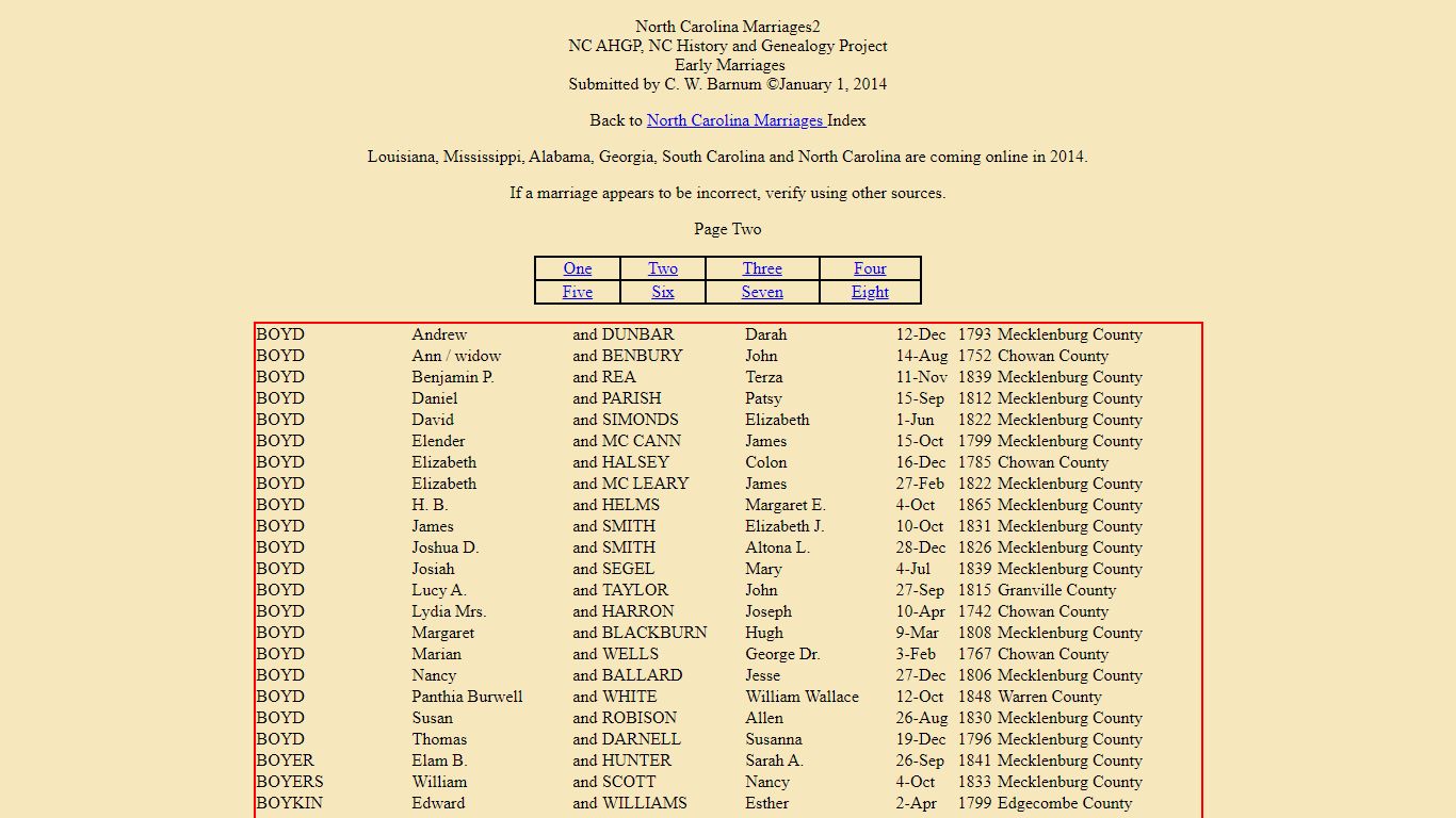 North Carolina Early Marriages - Genealogy Village