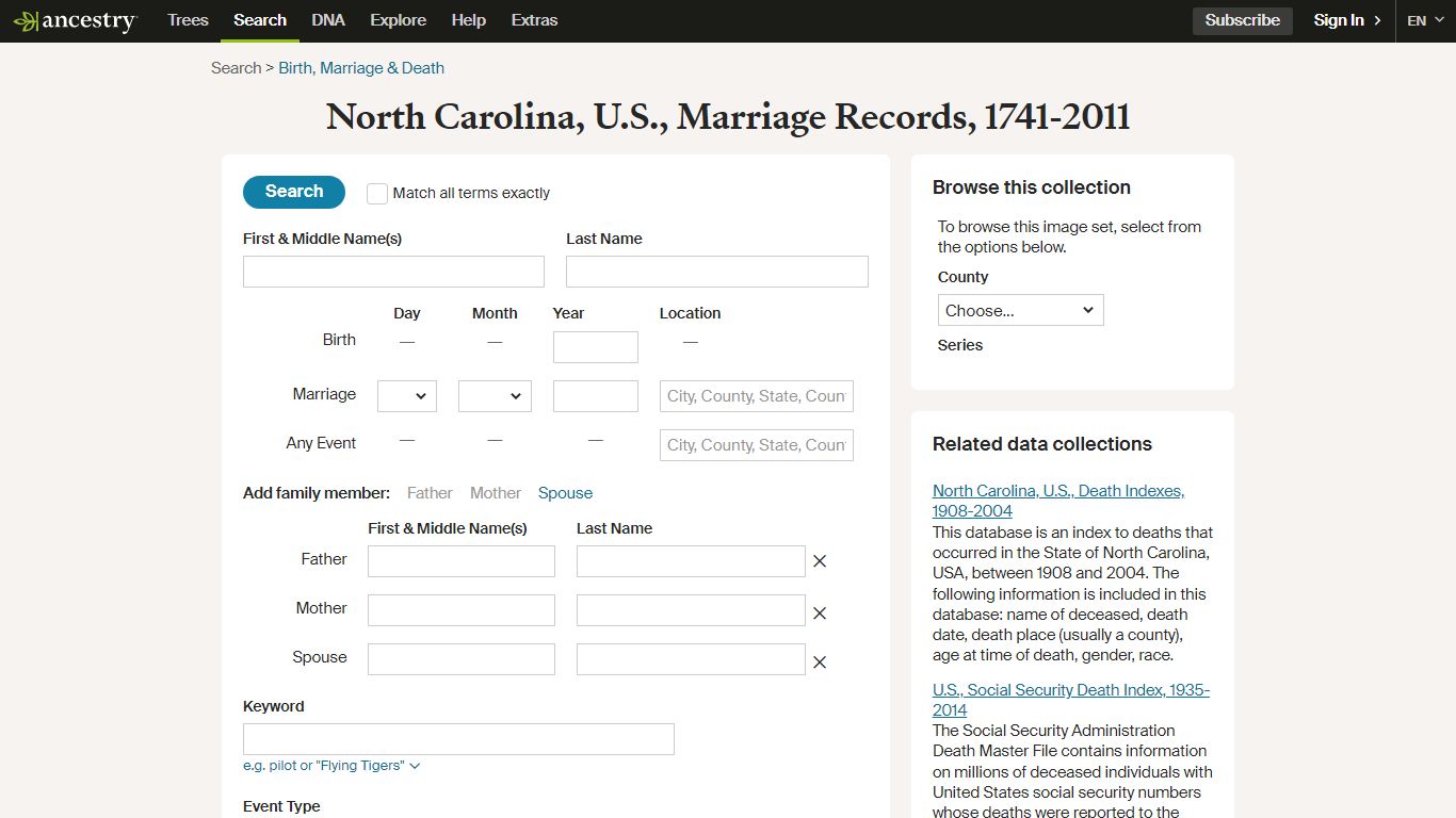 North Carolina, U.S., Marriage Records, 1741-2011 - Ancestry