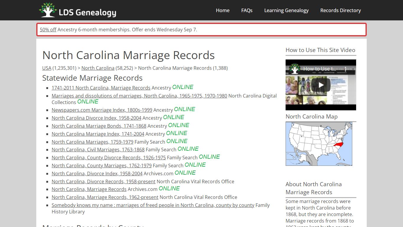 North Carolina Marriage Records - LDS Genealogy